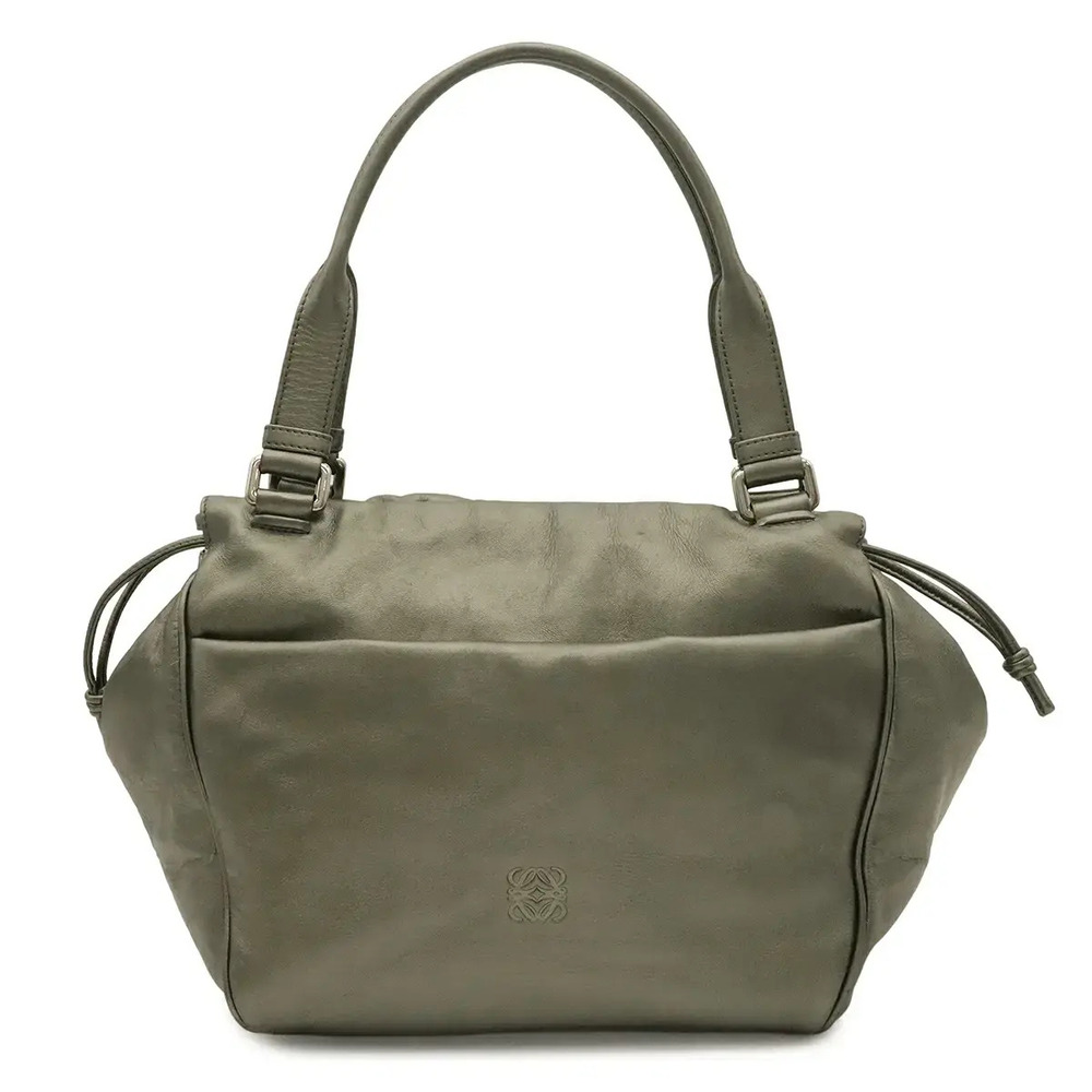Loewe Anagram Hobo Shoulder Tote Bag Metallic Leather Khaki Green